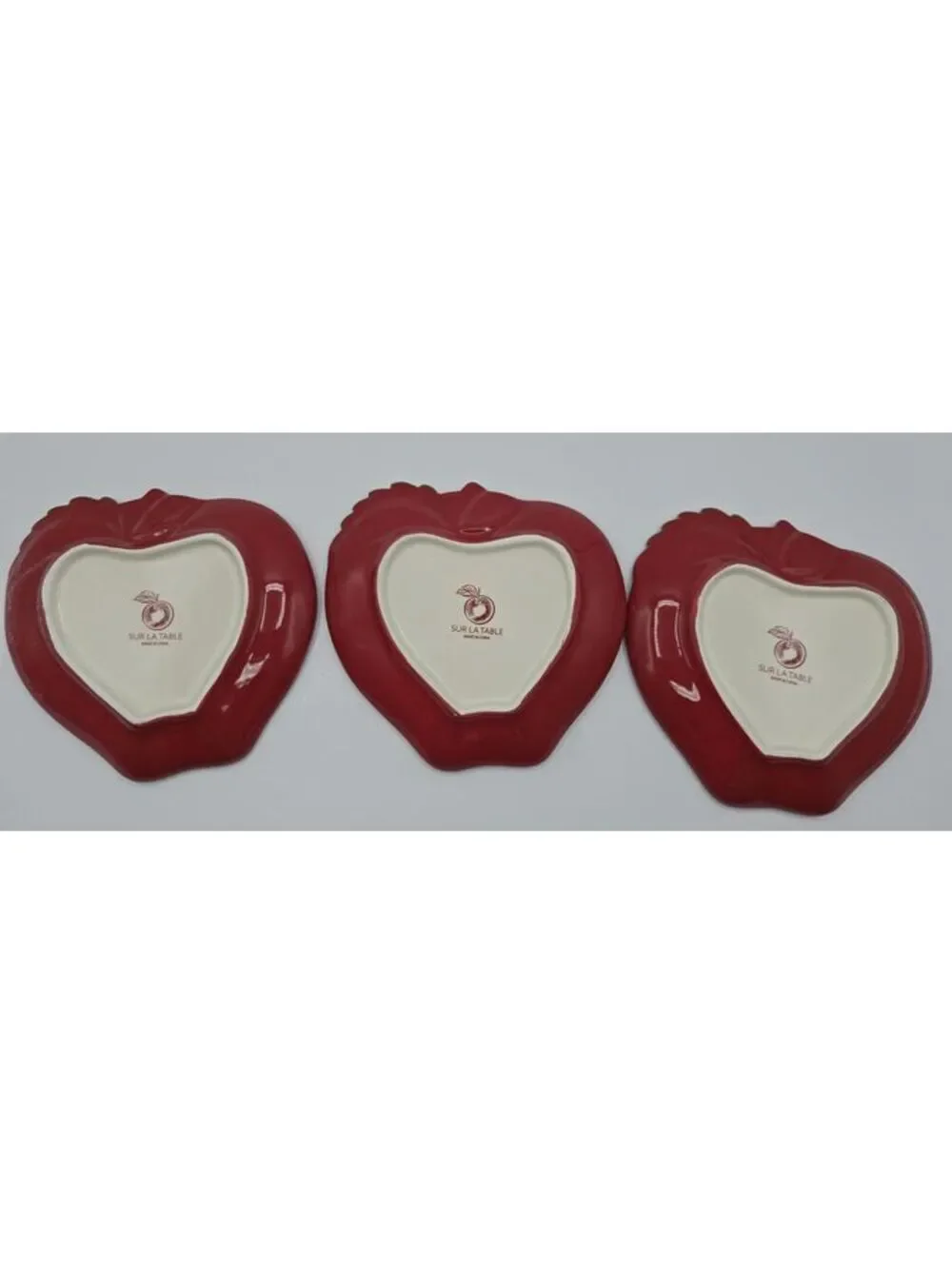 Sur La Table Red Apple Shaped Appetizer/Dessert Plates Set of 3 Fall Ceramic